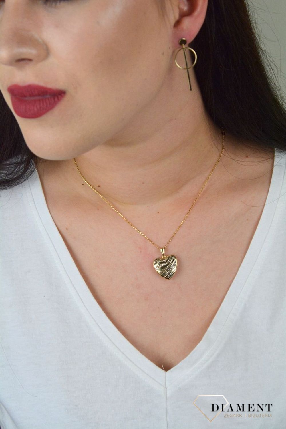 Złota zawieszka dwukolorowe 'Serce z wzorem' ZA 4385.jpg